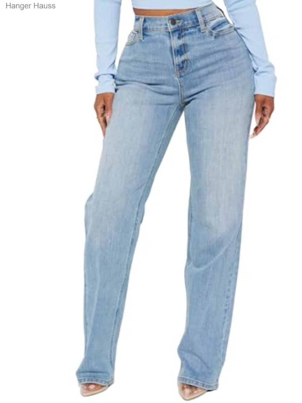 High Waisted Straight Leg Wide Leg Boyfriend Jeans for Women Stretchy Loose
